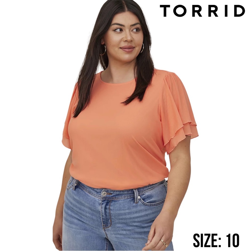 NWT Torrid Stretch Mesh Challis Flutter Sleeve Top - Size: M (10)